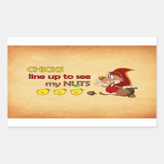Kuikens staan in de rij om mijn noten te zien rechthoekige sticker