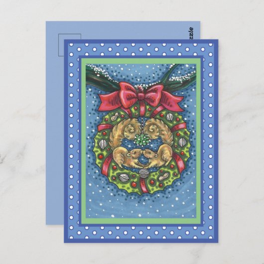 KUILTE KISSENDE SQUIRRELS ONDER MISTLETOE, NUT WRE BRIEFKAART (Voorkant / Achterkant)