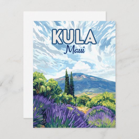 Kula Maui Haleakala Hawaii Lavendel Retro Kaart (Voorkant / Achterkant)