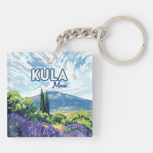 Kula Maui Haleakala Hawaii Lavendel Retro Sleutelhanger (Achterkant)