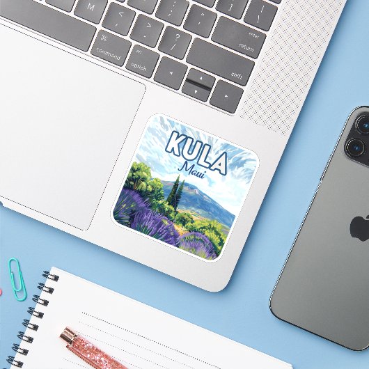 Kula Maui Haleakala Hawaii Lavendel Retro Sticker (Laptop met iPhone)