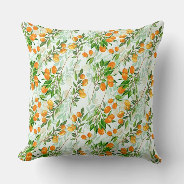 Kumquat Tropical Summer Fruit Pattern on Mint Kussen (Voorkant)