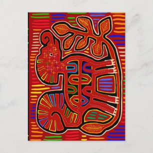 Kuna Indian Baby Elephant - Mola Folk Art Briefkaart