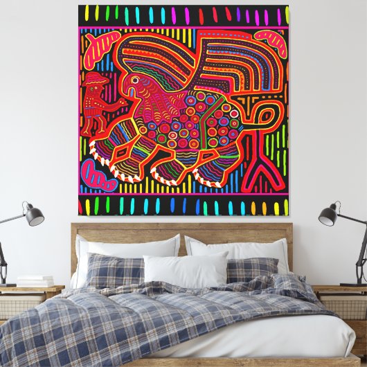 Kuna Indian Friendly Dragon Mola Canvas Afdruk (Insitu (Slaapkamer))