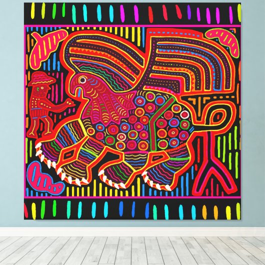 Kuna Indian Friendly Dragon Mola Canvas Afdruk (Insitu (Houten vloer))