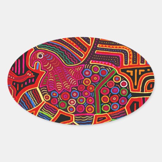 Kuna Indian Friendly Dragon Mola Ovale Sticker (Voorkant)