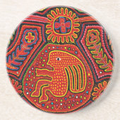 Kuna Indian Girl op een fiets Zandsteen Onderzetter (Voorkant)