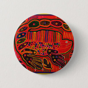 Kuna Indian Iguana Mola Ronde Button 5,7 Cm