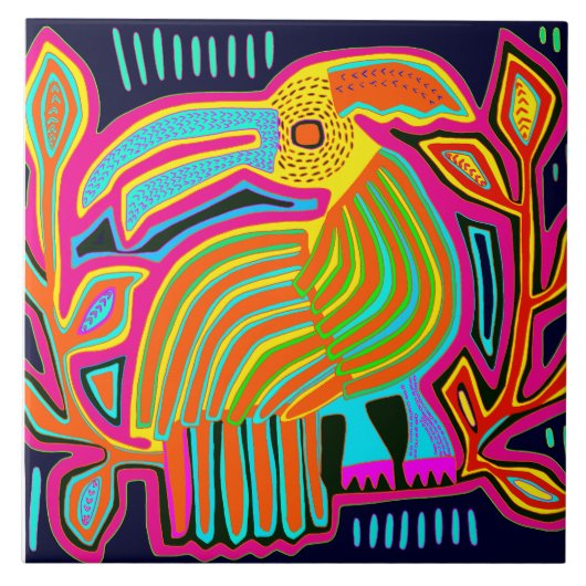 Kuna Indian Mola Parrot Ceramic Tile Tegeltje (Voorkant)