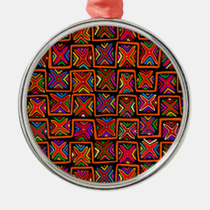 Kuna Indian Mola Tribal Checks - Rood Metalen Ornament