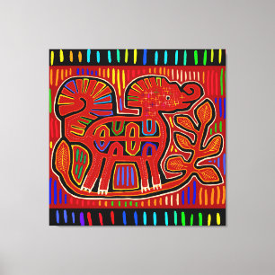 Kuna Indische Baby Olifant - Mola Folk Art Canvas Afdruk