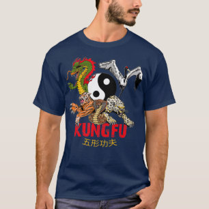 Kung Fu 5 Animals Vormen Tiger Crane Leopard Snake T-shirt