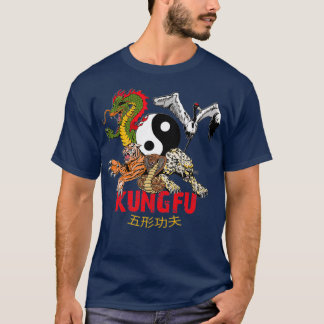 Kung Fu 5 Animals Vormen Tiger Crane Leopard Snake T-shirt