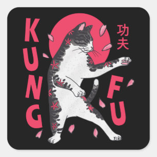 Kung Fu Cat Vierkante Sticker