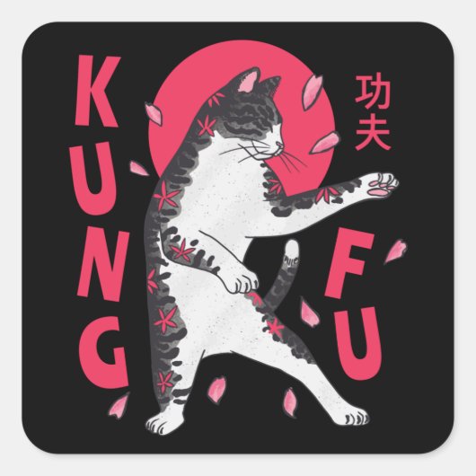 Kung Fu Cat Vierkante Sticker (Voorkant)