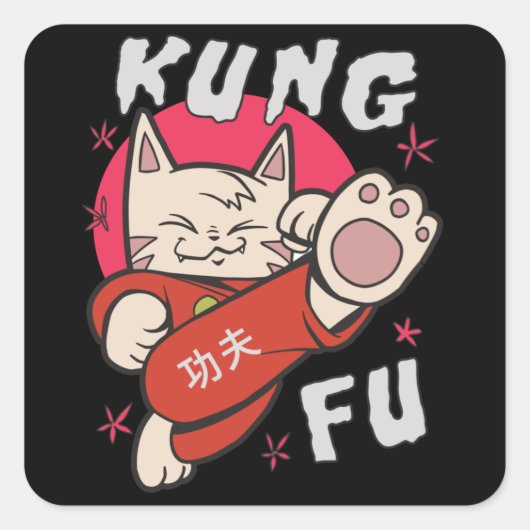 Kung Fu Cat Vierkante Sticker (Voorkant)