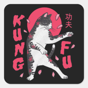 Kung Fu Cat Vierkante Sticker