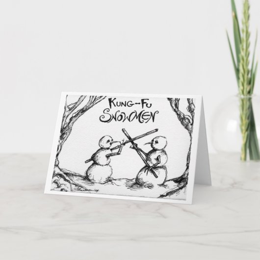 Kung Fu Snowmen Feestdagen Kaart (Voorkant)