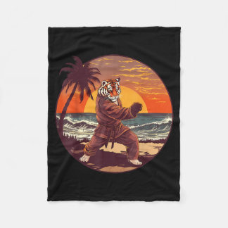 Kung Fu Tijger Strand Zonsondergang Kickboksen Tae Fleece Deken