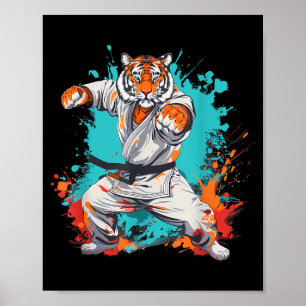 Kung Fu Tijger Waterverf Vechtkunst Jiu-Jitsu Poster