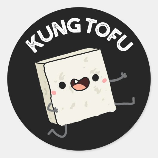Kung Tofu Funny Food Tofu Pun Dark BG Ronde Sticker (Voorkant)