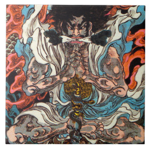 Kuniyoshi De Warrior asian samurai die de slang me Tegeltje