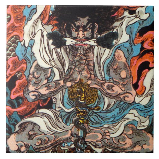Kuniyoshi De Warrior asian samurai die de slang me Tegeltje (Voorkant)
