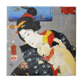 Kuniyoshi Woman met een katteband Tegeltje (Voorkant)
