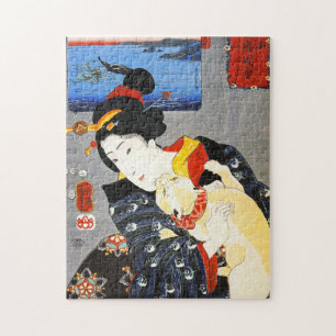 Kuniyoshi Woman met kat Puzzle Legpuzzel