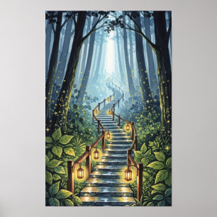 Kunst aan de muur. Bos trap Poster