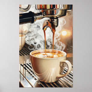 Kunst aan de muur. Koffie verfrissing. Poster