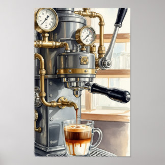 Kunst aan de muur. Koffie voor de ochtendstemming Poster
