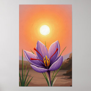 Kunst aan de muur. Zon met bloem. Poster