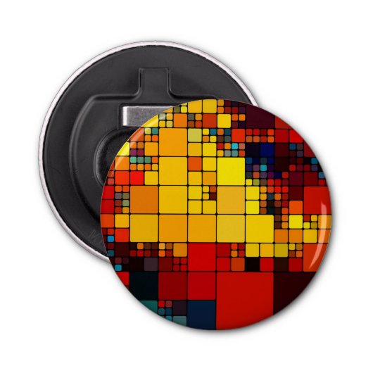 Kunst abstract levendig geometrisch patroon van de button flesopener (Voorkant)