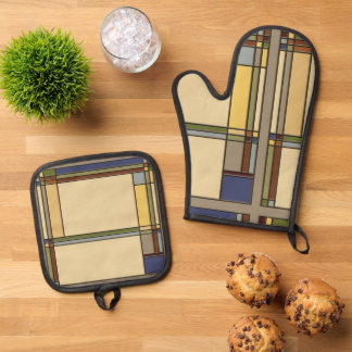 Kunst & Ambachten Bungalowontwerp in herfstkleuren Ovenwant & Pannenlap Set