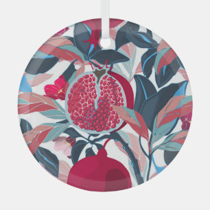 Kunst Bloemen Granaatappel Boom Patroon Glas Ornament