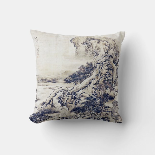  kunst Chinees landschap Zwart wit schilderen Kussen (Voorkant)