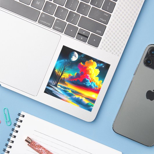 Kunst Cloud Scene Sticker (Laptop met iPhone)