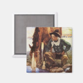 kunst, cowboy die zijn paard door NC Wyeth kijkt Magneet (Voorkant / Achterkant)
