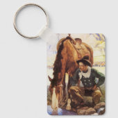 kunst, cowboy die zijn paard door NC Wyeth kijkt Sleutelhanger (Voorkant)