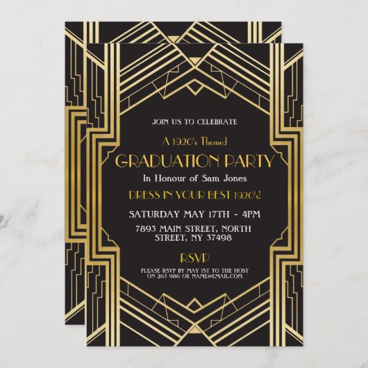 Kunst Deco Afstuderen van 1920 Nodig Gatsby Party Kaart (Voorkant / Achterkant)