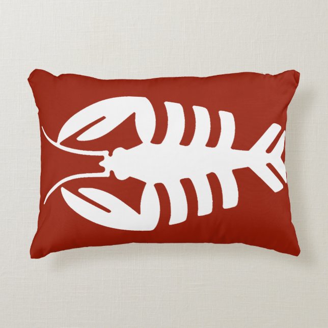  Kunst Deco Animal, Witte Lobster op rood Accent Kussen (Voorkant)