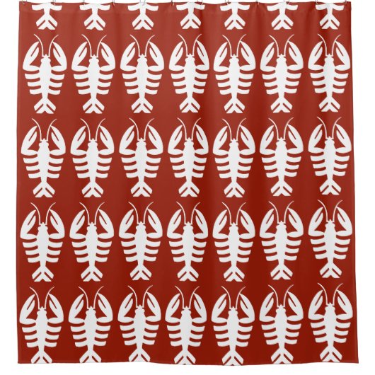 Kunst Deco Animal, Witte Lobster op rood Douchegordijn (Voorkant)