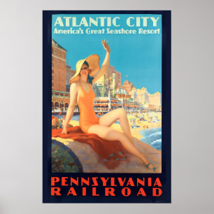 Kunst Deco Atlantic City-reizen Poster