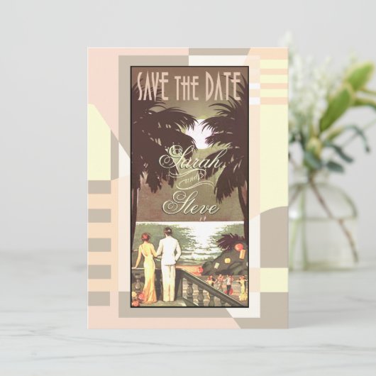 Kunst Deco  Beach sparen de DATUM Save The Date (Staand voorkant)