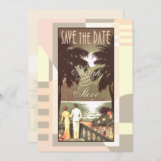 Kunst Deco  Beach sparen de DATUM Save The Date (Voorkant / Achterkant)