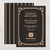  Kunst Deco Black en Gold Wedding Uitnodiging (Voorkant / Achterkant)