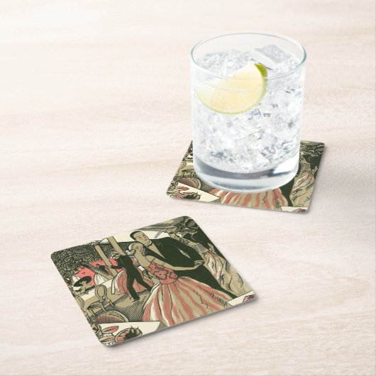 kunst deco bruilding, Pas getrouwd eerste dansdag Vierkante Kartonnen Onderzetter (Insitu)