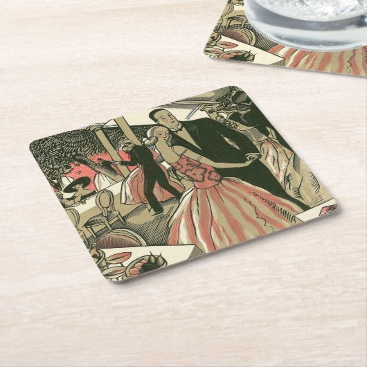 kunst deco bruilding, Pas getrouwd eerste dansdag Vierkante Kartonnen Onderzetter (Schuin)