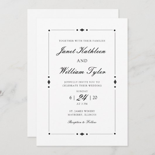 Kunst Deco Classic Wedding Uitnodiging (Voorkant / Achterkant)